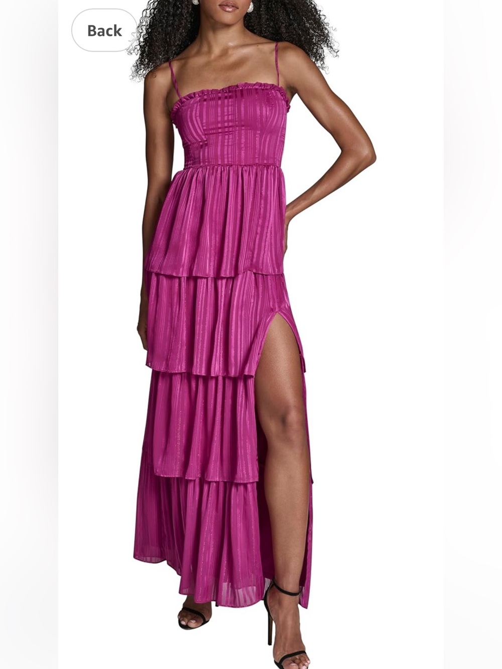 BCBG Women's Strapless Pleated Tiered Side Slit Maxi